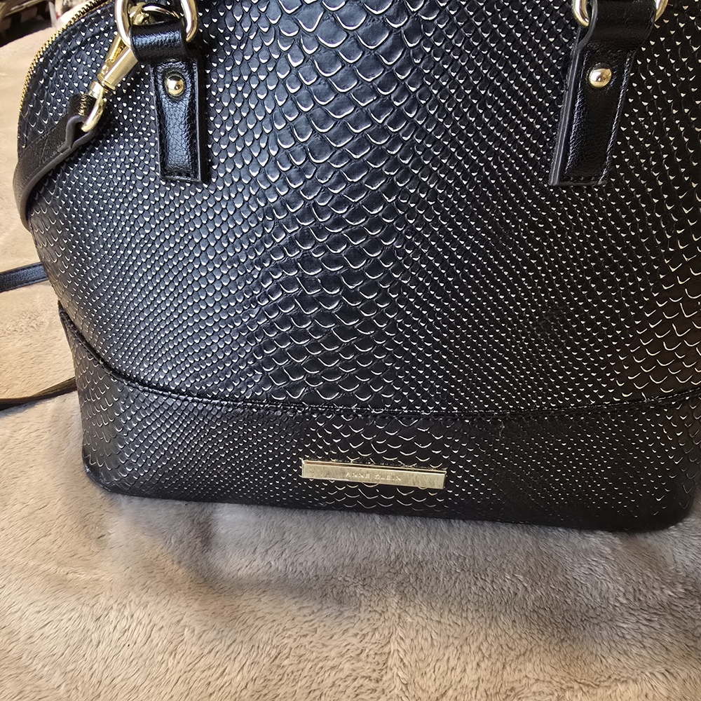 Anne Klein Black Textured Shoulder Bag with Gold Accents